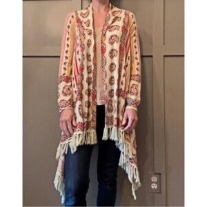 Anthropologie Guinevere Esta Fringe Cardigan Paisley Fringe Cashmere Size XS